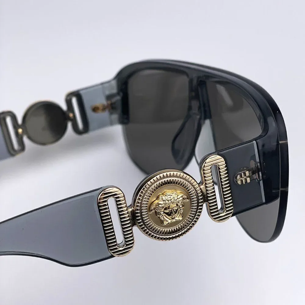 NEW Versace VE4391 311/6G Clear Gray Silver Mirrored Shield Men Sunglasses